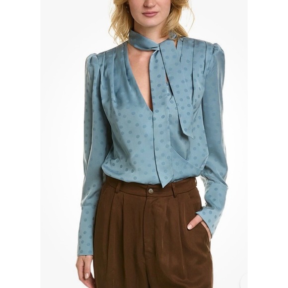 Favorite Daughter Tops - Favorite Daughter Blouse Blue Polka Dot‎ Faux Wrap Size M